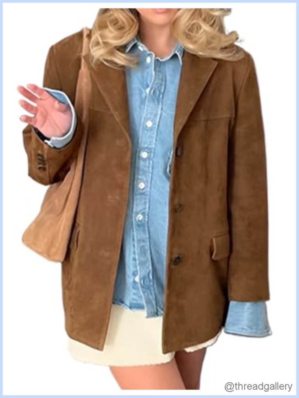 Womens Faux Leather Suede Jacket Oversized Blazer Trench Coat Long Sleeve Notch